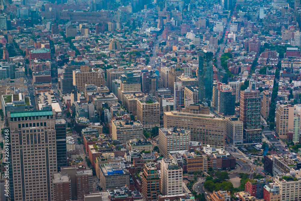 Aerial view of Manhattan skyline at sunset, Manhattan Midtown skyline , New York City