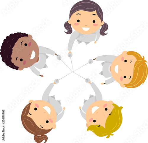 Stickman Kids Fencing Sword Up Team Illustration
