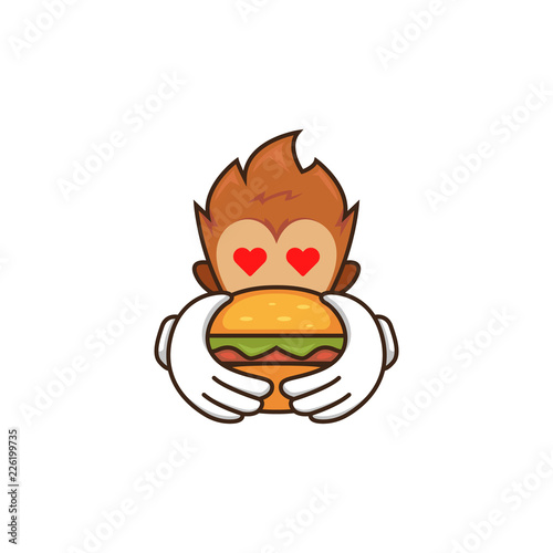 Monkey love burger. cool hype ape monkey carry burger logo mascot icon character illustration badge