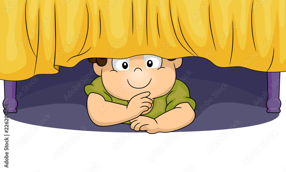 Kid Toddler Boy Hiding Under Bed Illustration Stock Vector Adobe Stock