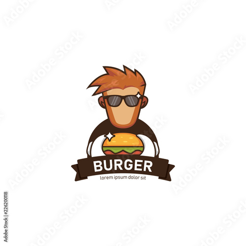 Monkey love burger. cool hype ape monkey carry burger logo mascot icon character illustration badge