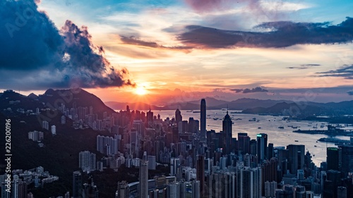 Sunset over Victoria Harbor  Victoria Peak  Hong Kong.