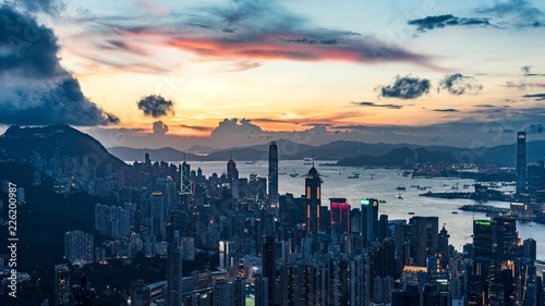 Night cityscape of Hong Kong from the Victoria peak.