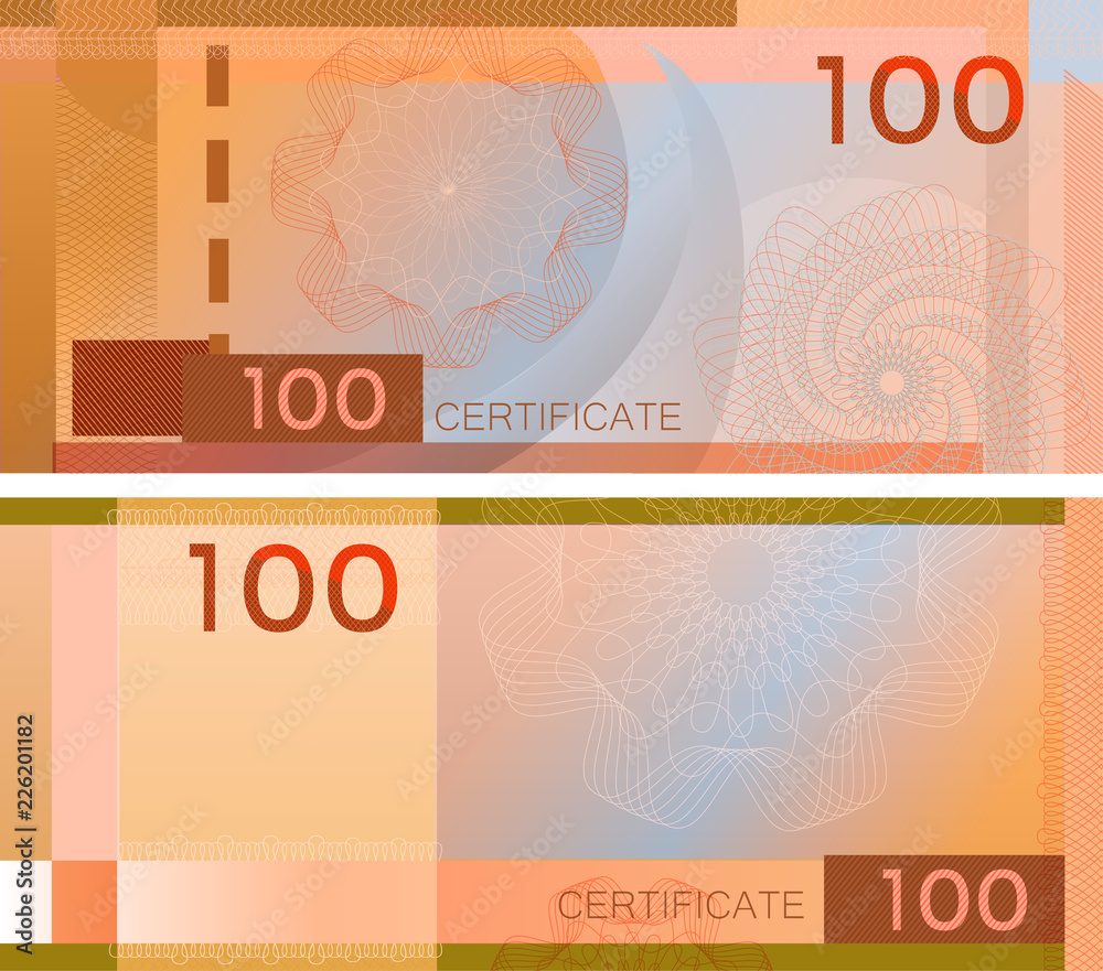 Voucher template banknote 100 with guilloche pattern watermarks and ...