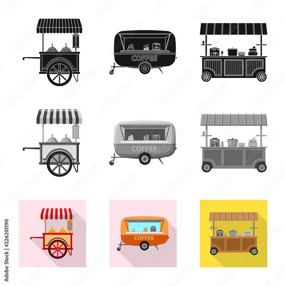 Vector illustration of market and exterior sign. Set of market and food stock vector illustration. Vector illustration of market and exterior sign. Set of market and food stock vector illustration.