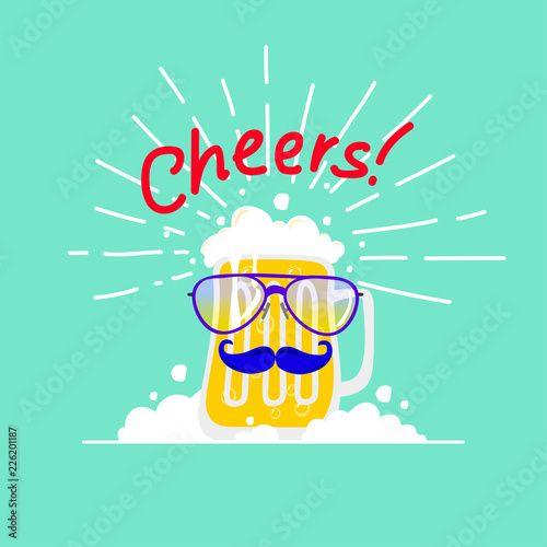 Flat isolated vector illustration of drinking beers  cheers  party. Two friend are drinking beers