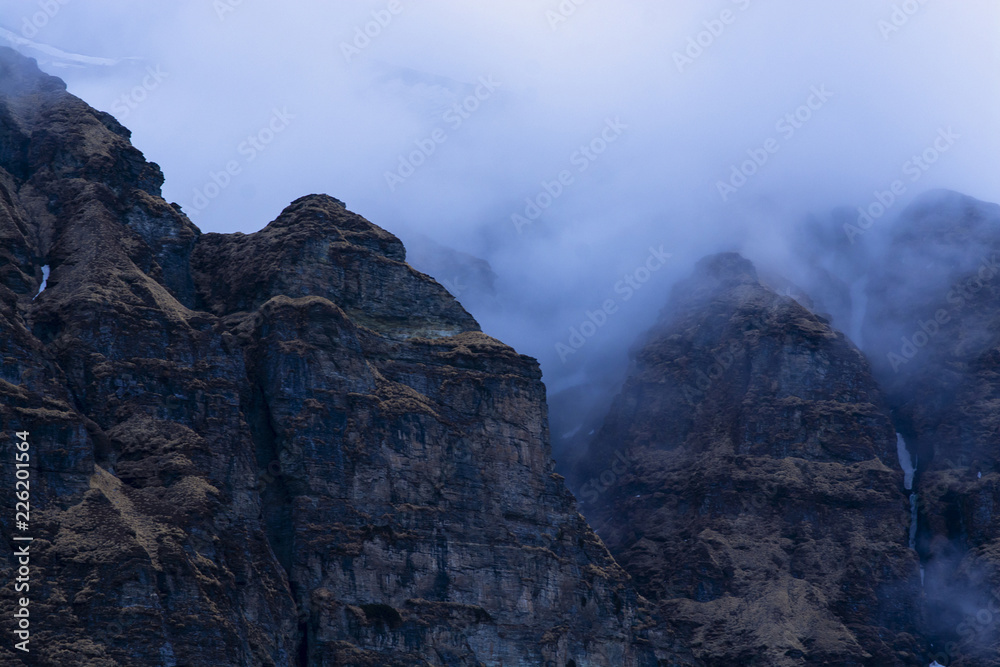 Rock Mountains with mist in the morning Rock Mountains with mist in the morning