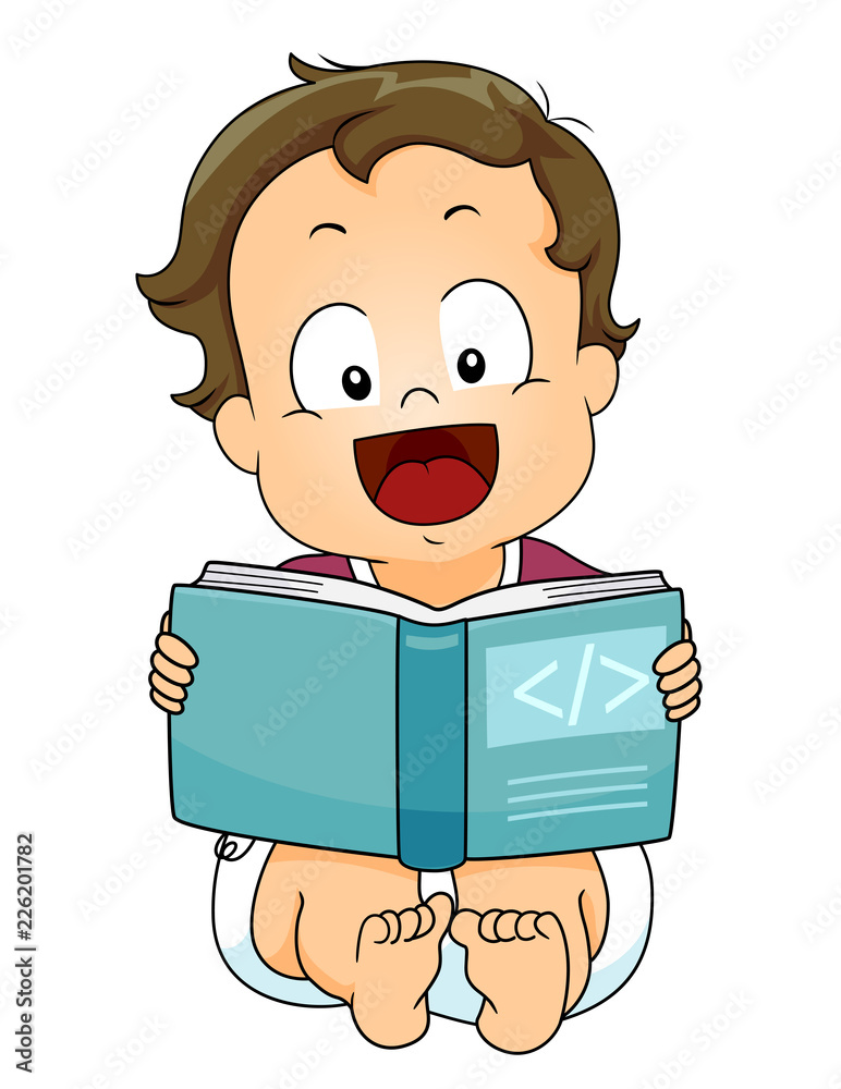 Kid Toddler Boy Programming Book Illustration Kid Toddler Boy Programming Book Illustration