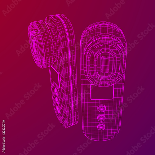 Electric lifting anti aging facial skin massage machine. Massager device wireframe low poly mesh vector illustration