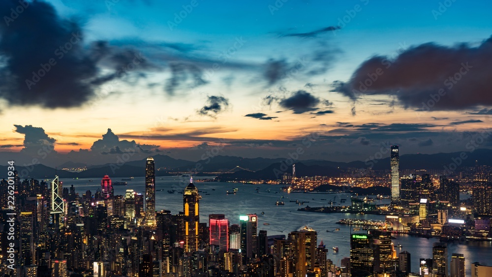 Night cityscape of Hong Kong from the Victoria peak.