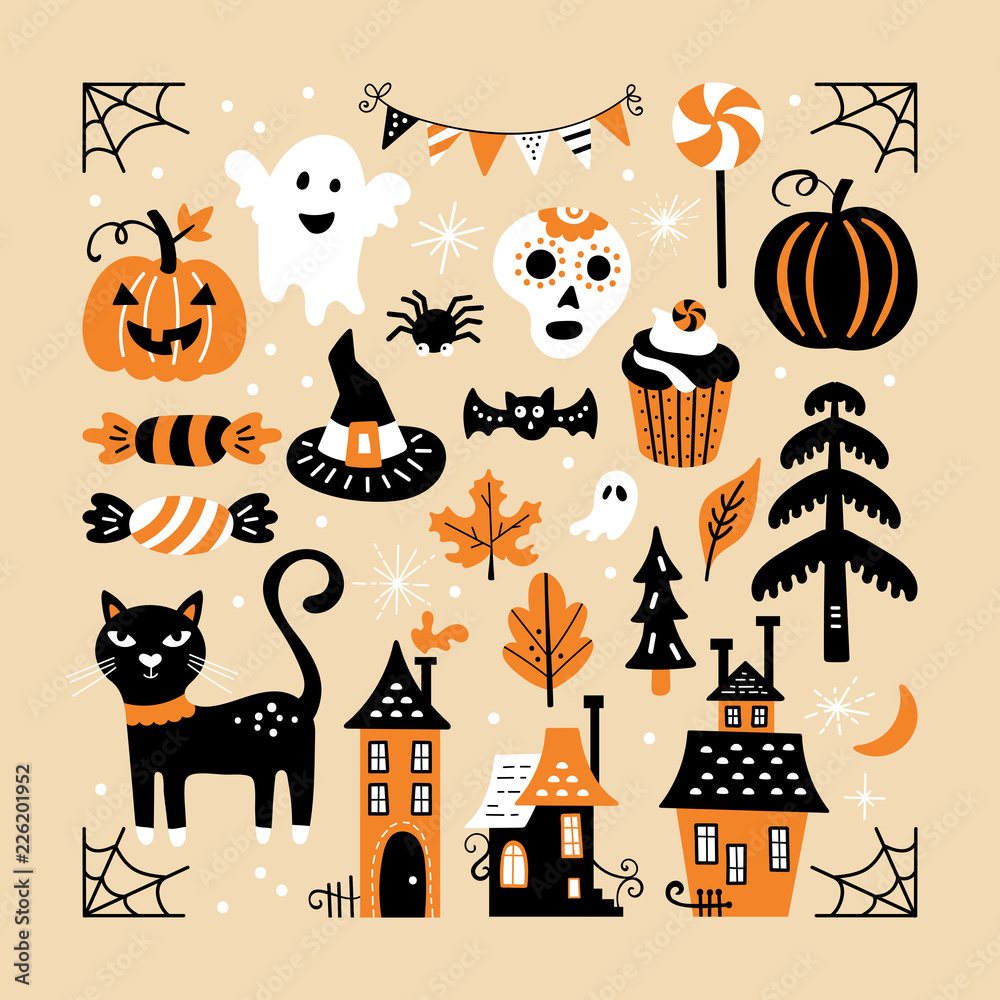 Fototapeta premium Halloween holiday cute element set