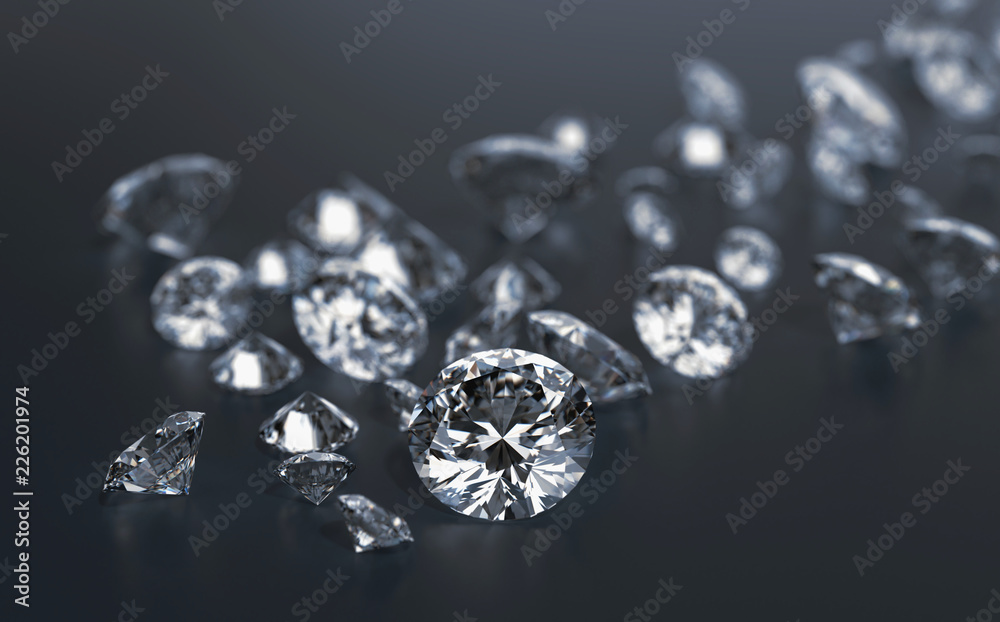 Diamonds group placed on dark blue background, 3d illustration. Diamonds group placed on dark blue background, 3d illustration.