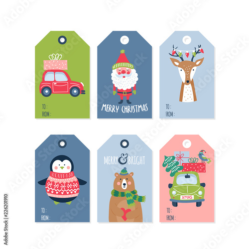 Christmas holiday cute gift tags and labels set