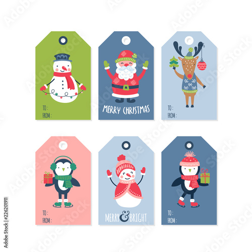 Christmas holiday cute gift tags and labels set.
