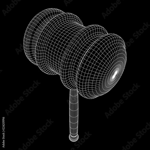 Gavel, hammer of judge or auctioneer. Wireframe low poly mesh vector illustration