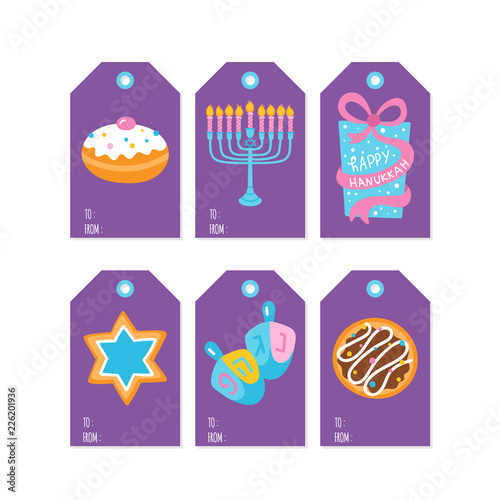Jewish holiday Hanukkah gift tags and labels set