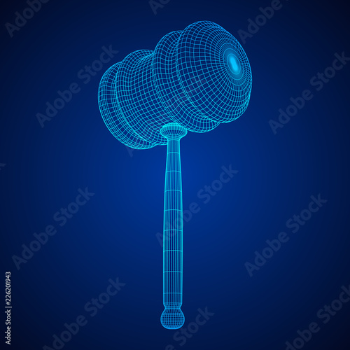 Gavel, hammer of judge or auctioneer. Wireframe low poly mesh vector illustration