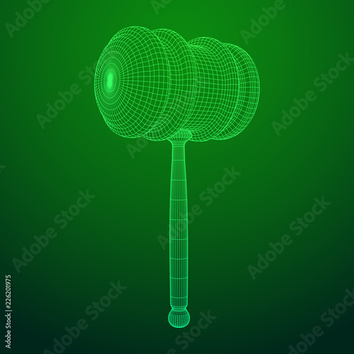 Gavel, hammer of judge or auctioneer. Wireframe low poly mesh vector illustration