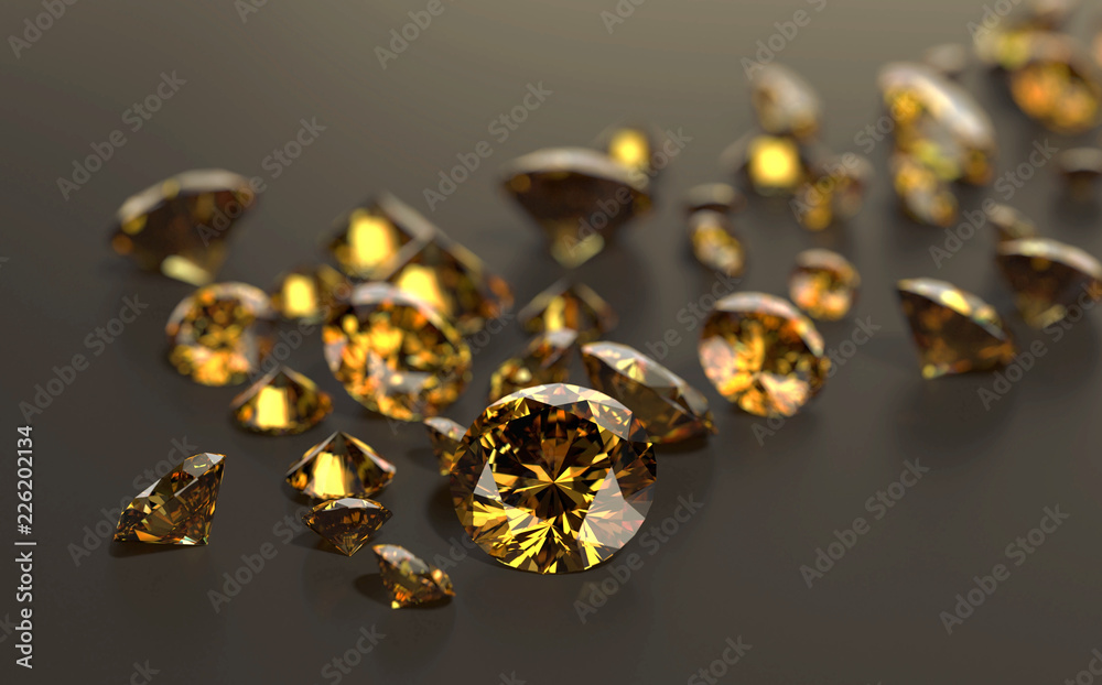 Round diamond topaz Gem reflected placed on dark reflection background 3d Round diamond topaz Gem reflected placed on dark reflection background 3d