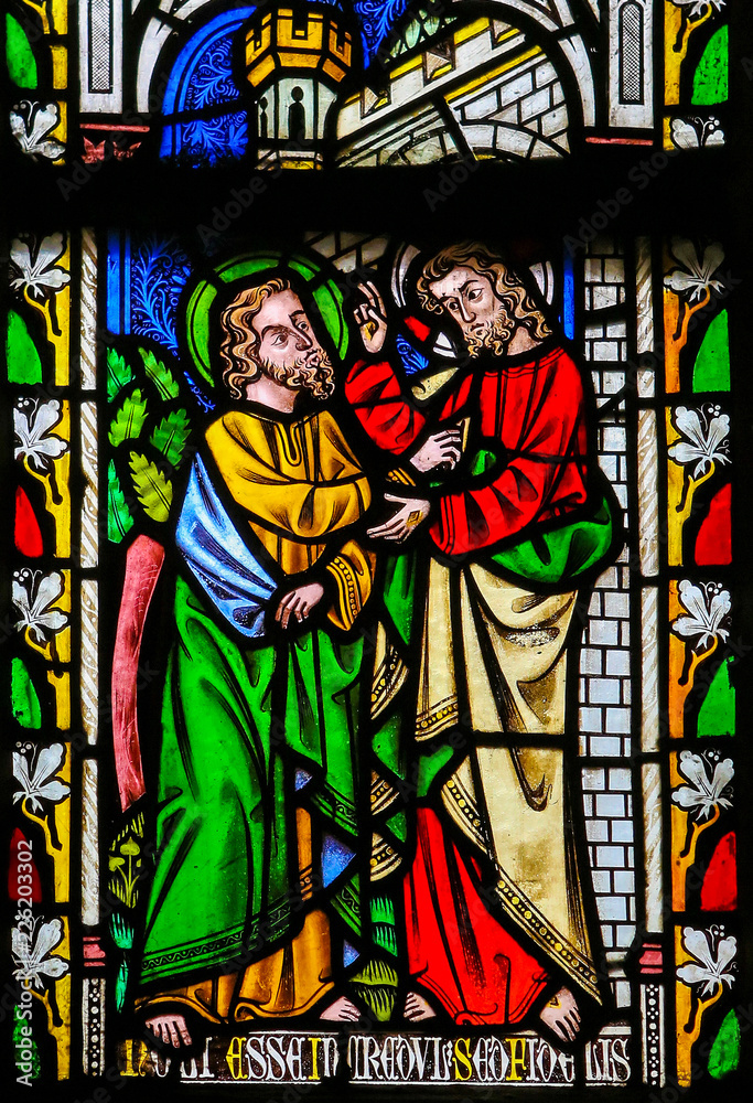 Jesus to Saint Thomas: Stop doubting, but believe - Stained Glass