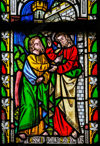 Jesus to Saint Thomas  Stop doubting  but believe - Stained Glass