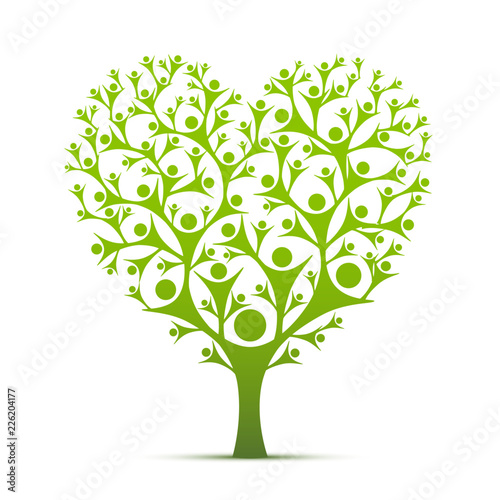 People tree sign heart color green on the white background. Vector illustration