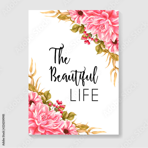 quote template with pink flowers, watercolors