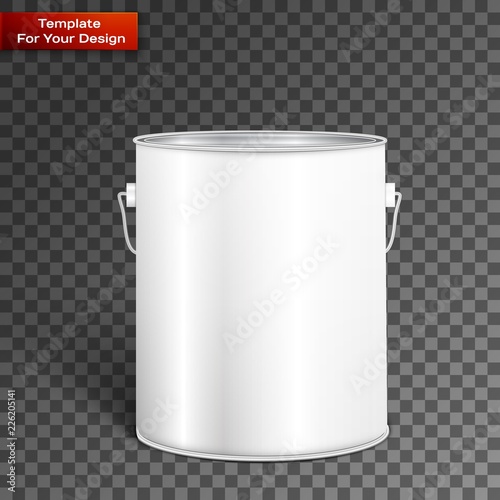 White Tall Tub Paint Bucket Container With Metal Handle.