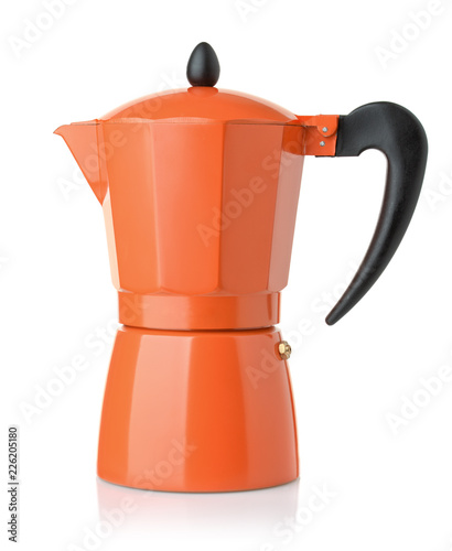 Side view of orange stovetop espresso coffee  maker
