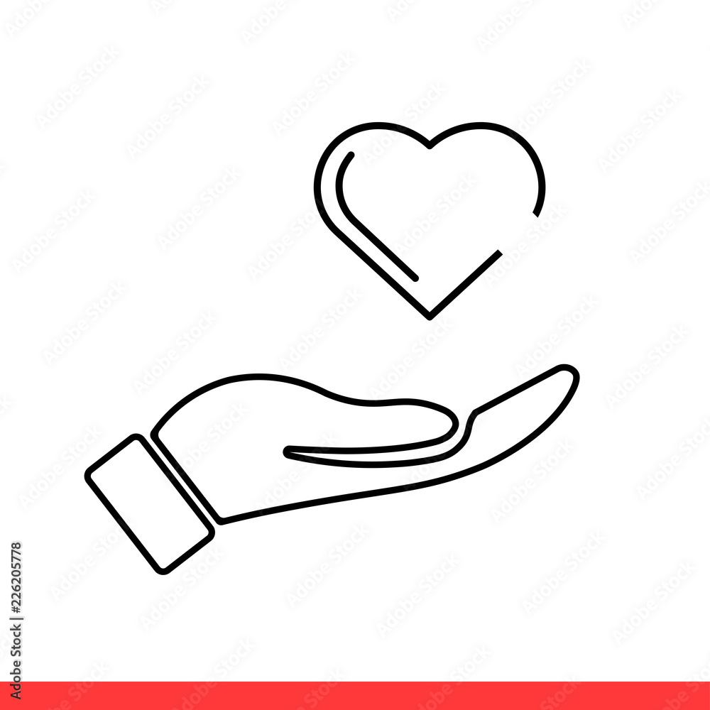 Heart vector icon, hand symbol. Simple, flat design for web or mobile app
