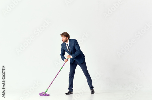 business man with rope on isolated background