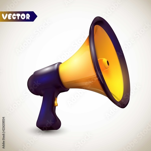 Loudspeaker, megaphone, bullhorn symbol. Promotion banner design element. Isolated vector illustration