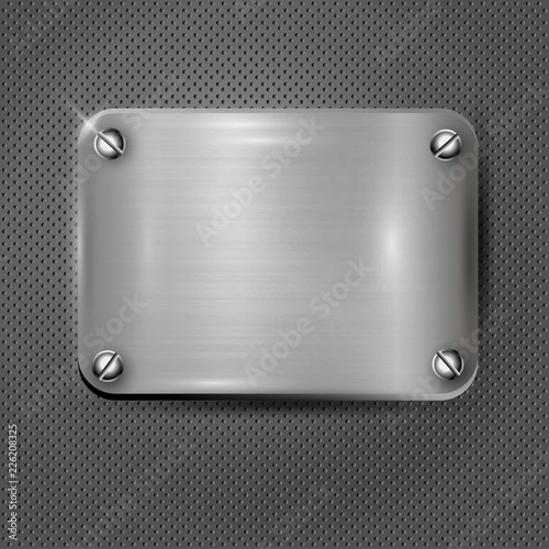 Silver texture plate with screws. Vector illustration