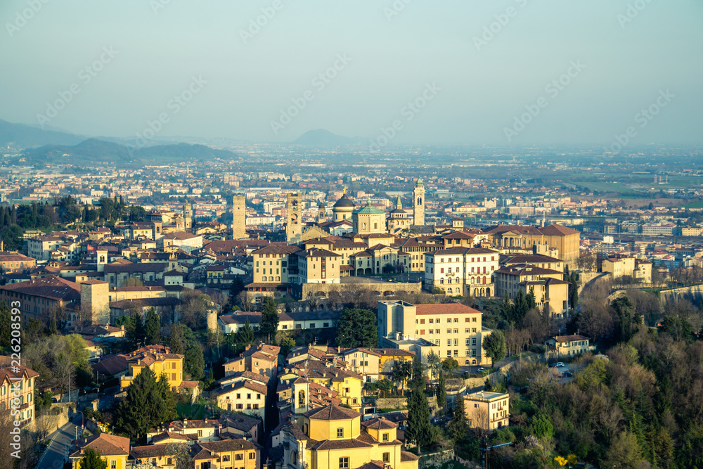 Panorama of the Old Bergamo city (Citta Alta), Italy.