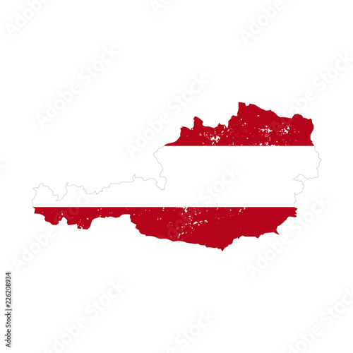 Austria country silhouette with flag on background, isolated on white