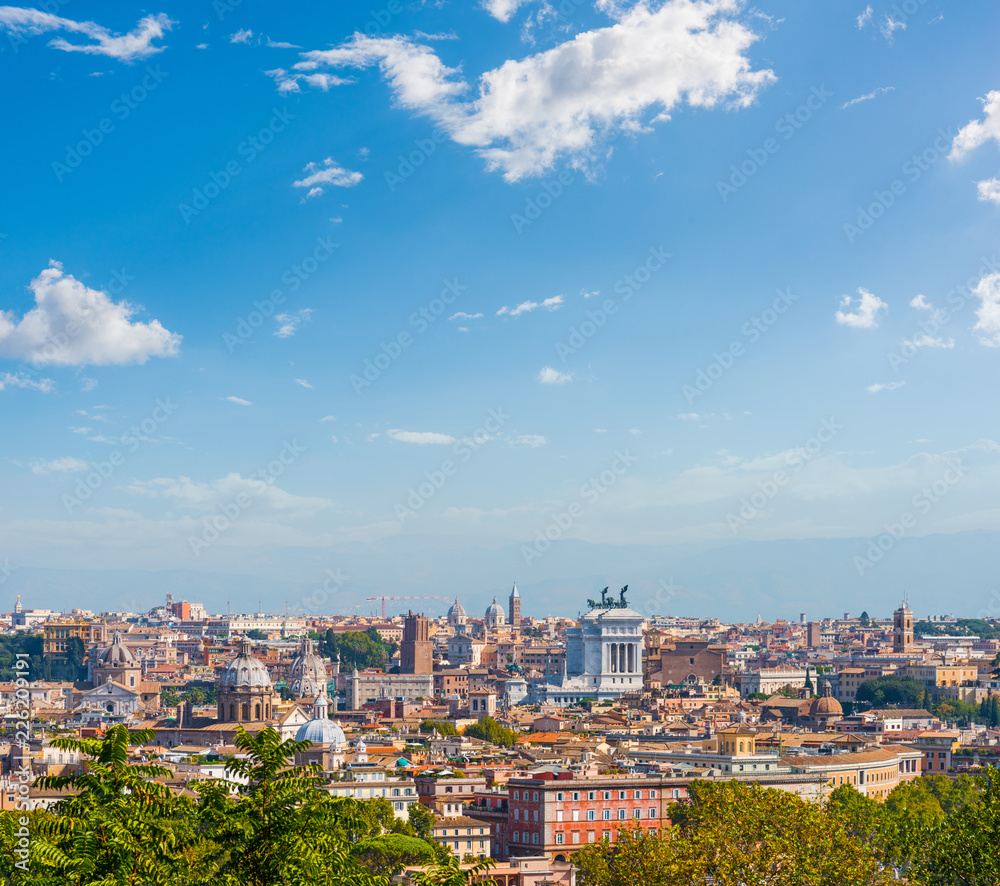 Landscape of Rome under a blue sky