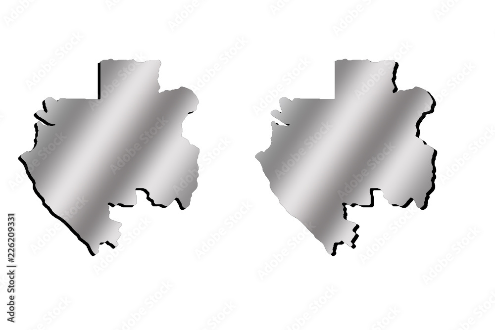 Gabon illustration of a contour map with metallic gradient and black shadow on white isolated background Gabon illustration of a contour map with metallic gradient and black shadow on white isolated background