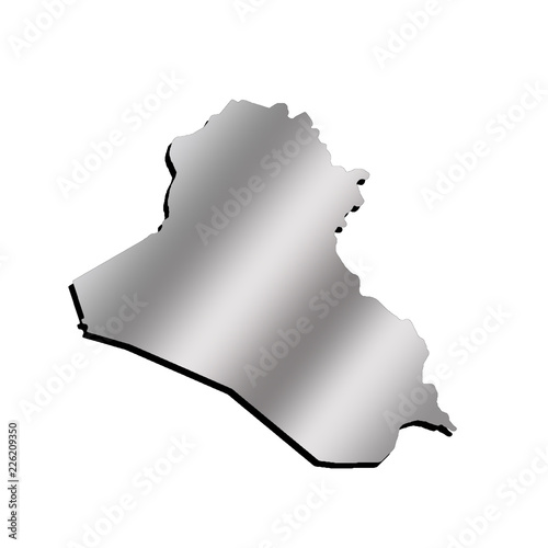 Iraq illustration of a contour map with metallic gradient and black shadow on white isolated background