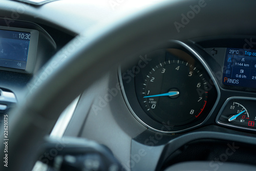 Modern Car Dashboard with analog and digital display