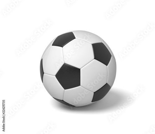 3d rendering of a single black and white leather ball for playing football or soccer.