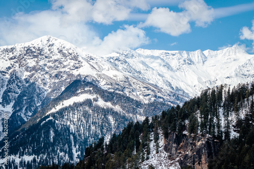 snow covered Himalayas in Manali India. Hampta pass