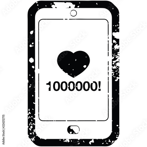 Distressed effect mobile phone showing 1000000 likes graphic icon