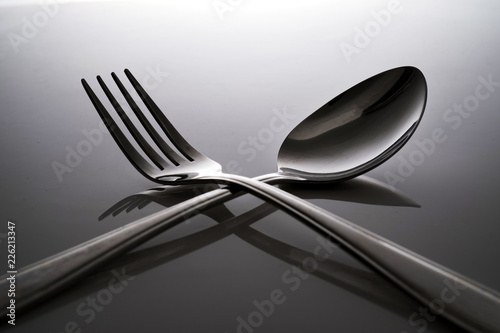 Fork & Spoon Kitchen Utensils fine art abstract on white isolated background