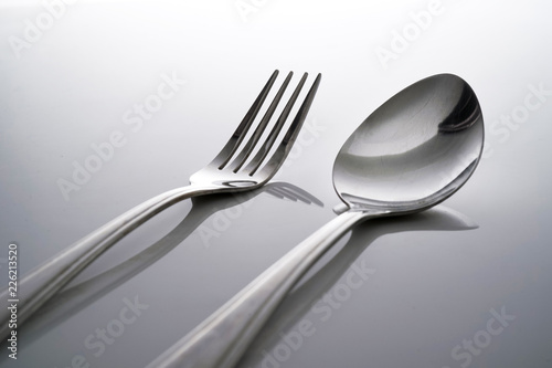 Fork & Spoon Kitchen Utensils fine art abstract on white isolated background