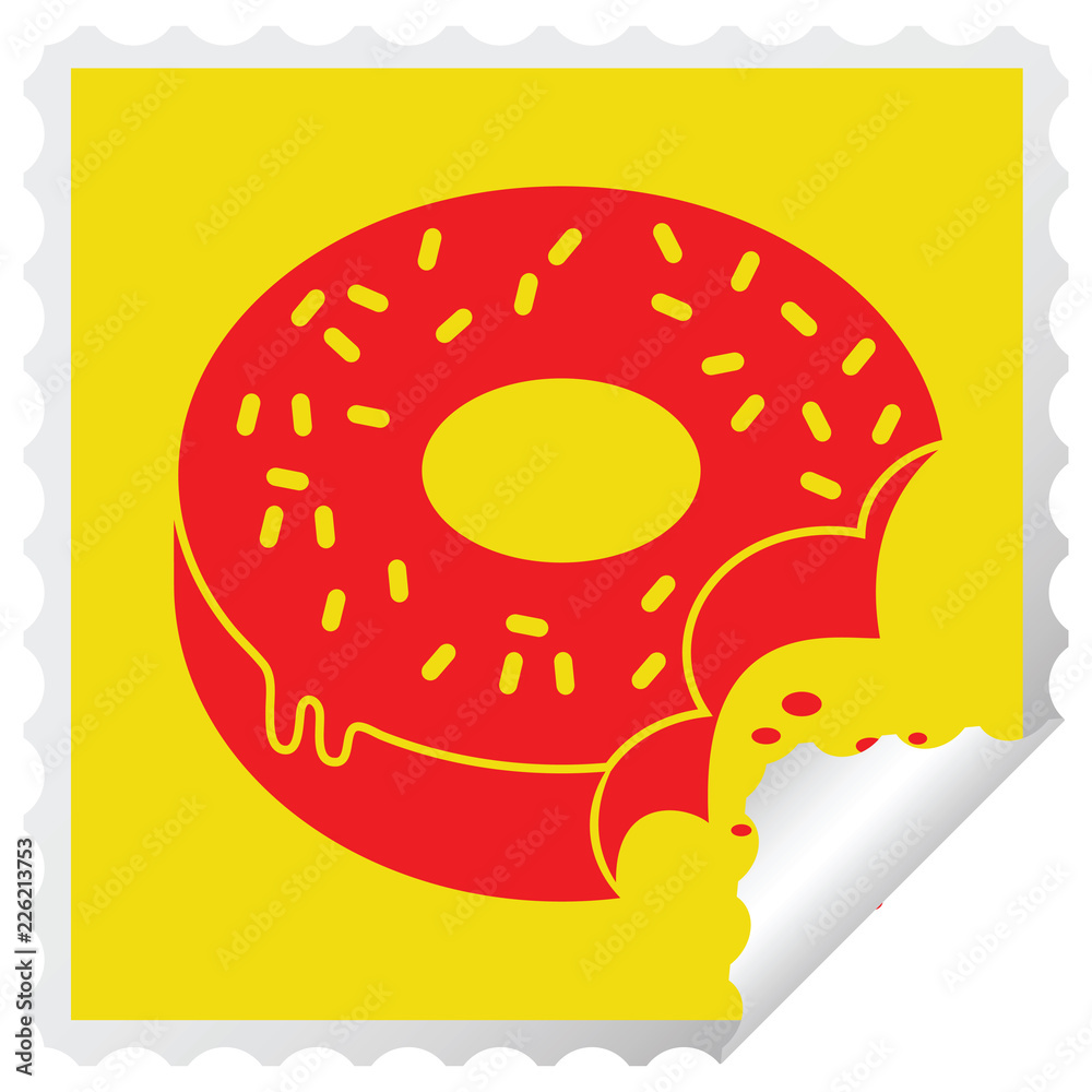 bitten frosted donut square peeling sticker bitten frosted donut square peeling sticker