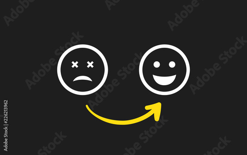 Emoji Flat Icons. Vector Emoticons. Changing Sad to Happy Mood Icons. Emotion Survey. Scale Customer Feedback or Service Satisfaction Symbol Set.
