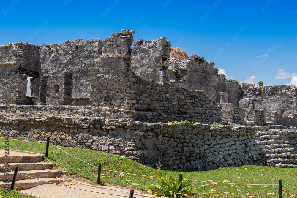 Mayan Ruins Besides Caribbean Sea. Riviera Maya, Traveling Mexiko