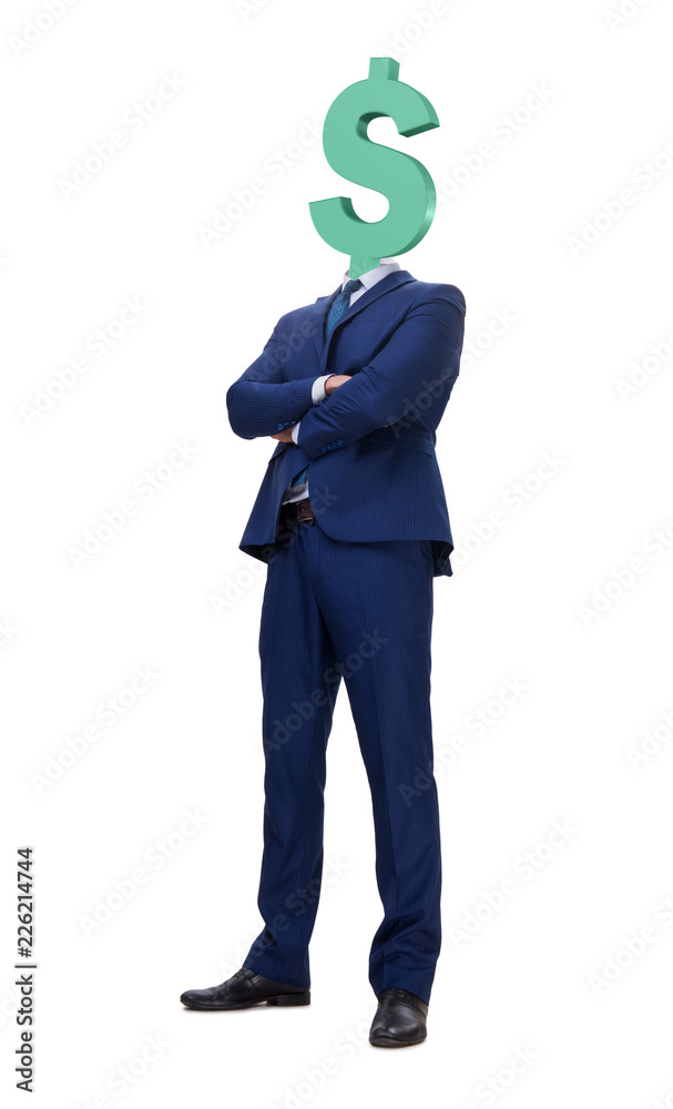 Businessman with dollar sign instead of head Businessman with dollar sign instead of head