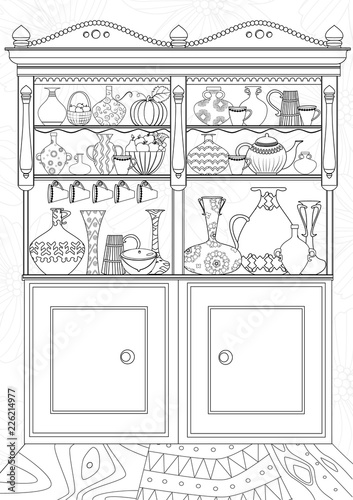 kitchen with cupboard for your coloring book
