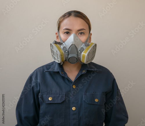 women protection cartridge respirator gas mask - close up.